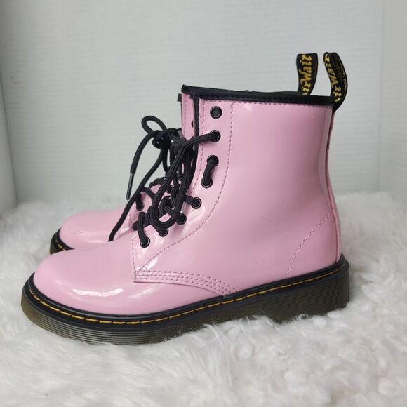 Dr. Martens Air Wair Kids Combat Boots Size 3 Pink Patent Boots Bouncing Soles - Picture 3 of 9